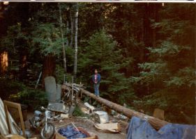 Eddie Carney in hog heaven, backyard Trinkling Creek, Ben Lomand 