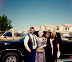Eddie Carney, Georgia Chapman, Adria Carney, Jackie Kahanaoi at Grandpa Chappy's funeral, Las Vegas