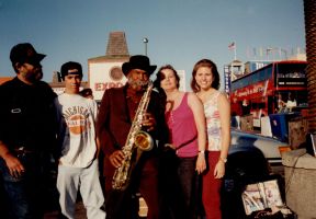 Eddie, Joan, Nick, Adria, sax player in Disneyland