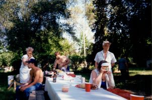 Grandpa Barbara, Nick, Eddie, Grandpa Jimmy  pool picnic