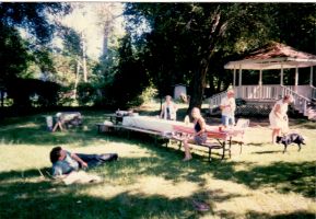 TImmy, Joan, Adria, grandpa Jimmy Carney at pool for picnic