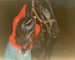 Debbie (Jackie's friend) and Blakc Jack horse on I80