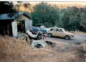 Eddie's motorcycle build VW rabbit at friends house
